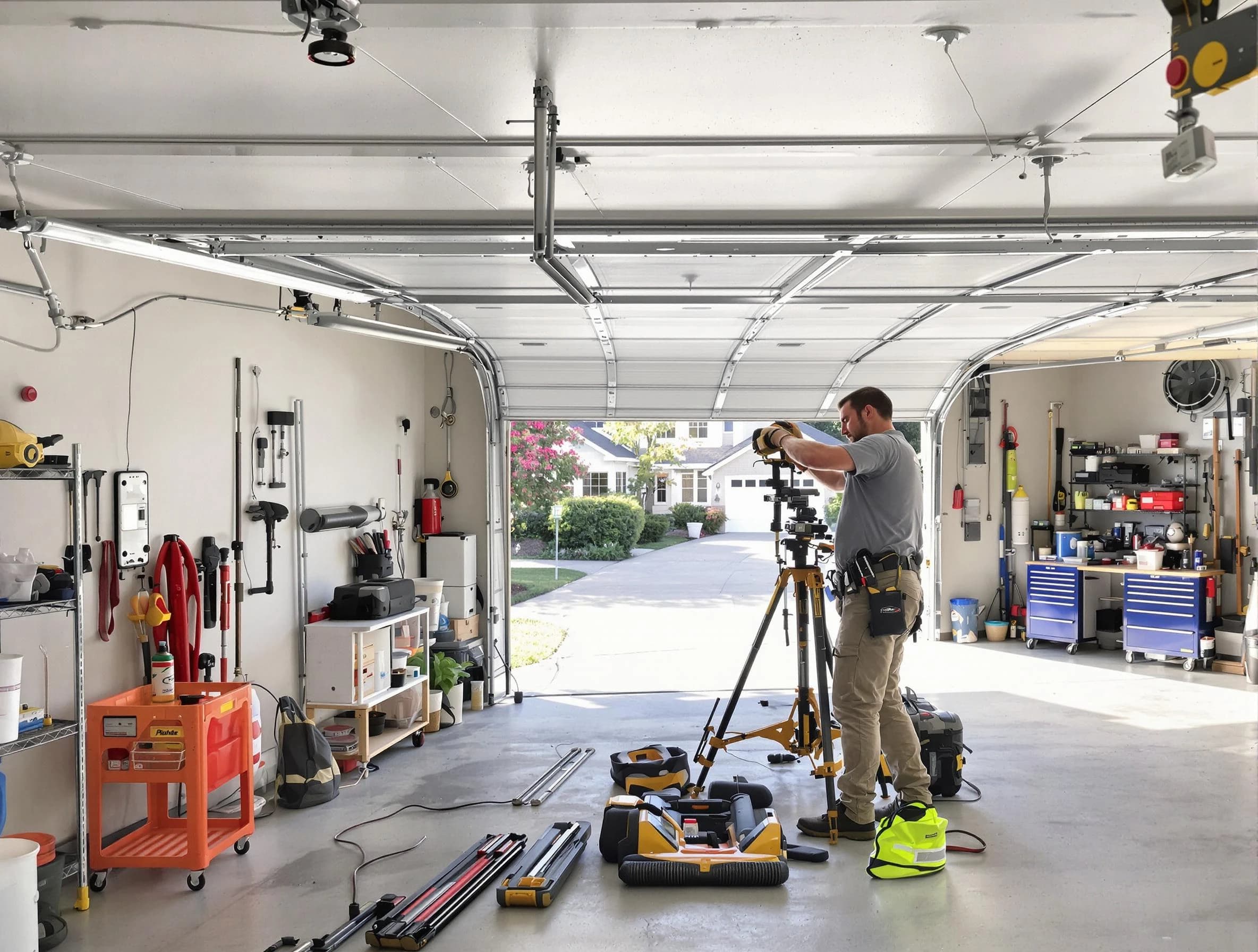 Gresham Park Garage Door Repair specialist performing laser-guided track alignment in Gresham Park